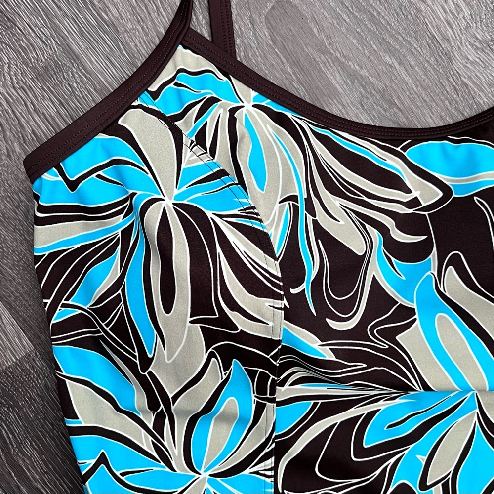 BALTEX Blue Brown Floral Tankini Swim Top Shelf Bra Beach Plus Size 1X - Picture 9 of 16